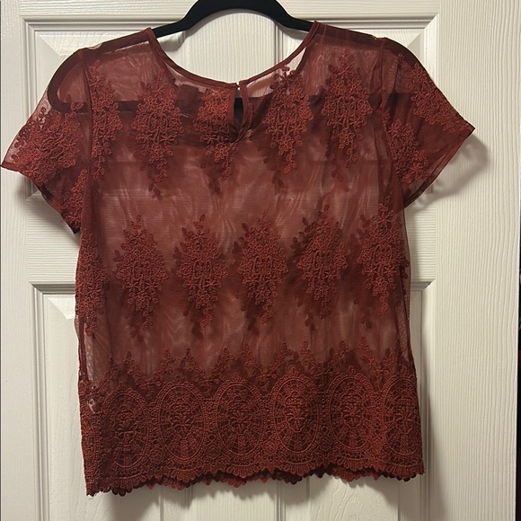 Forever 21 Sheer Lace Embroidered Short-Sleeve Top - Rust - Picture 3 of 3